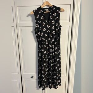 Anne Klein Black Floral Sleeveless Dress Size 10 Pockets Feminine Classic Chic
